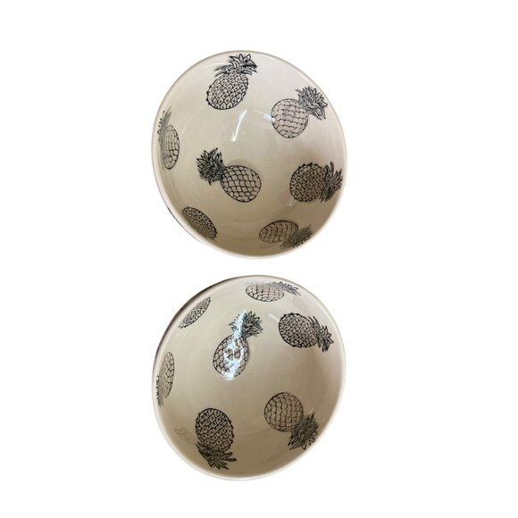 Signature Housewares Pineapple Ceramic Bowls Set Of 2 Microwave Dishwasher Safe - Picture 2 of 7